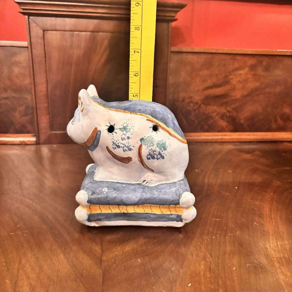 Vintage Portugal Pottery Cat Flower Frog Bud Vase Primitive Folk Art Signed 5